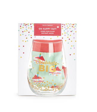 Two's Company Celebrate Jumbo Wine Glass and Socks