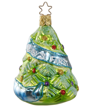 Inge-Glas Baby's First Christmas Blue Ornament, 3.6"
