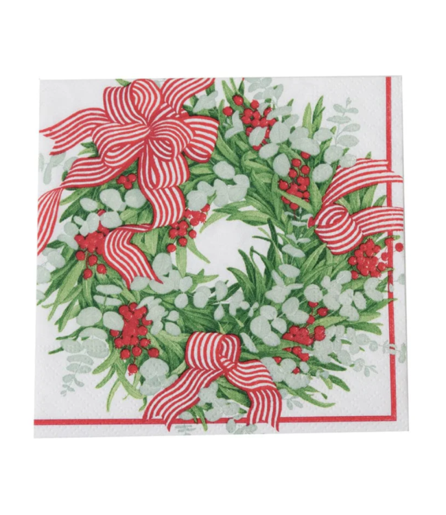 Ribbon Stripe Wreath Cocktail Napkins - 20 Per Package