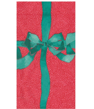 Caspari Tied With A Bow Red & Spruce Guest Towel Napkins - 15 Per Package