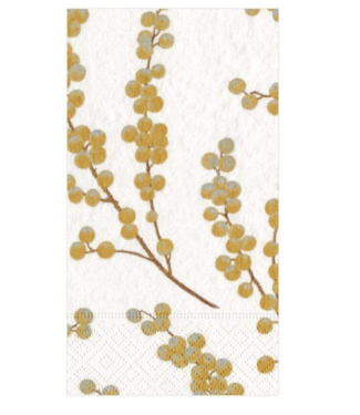 Caspari Berry Branches Paper Guest Towel Napkins in White & Gold - 15 Per Package