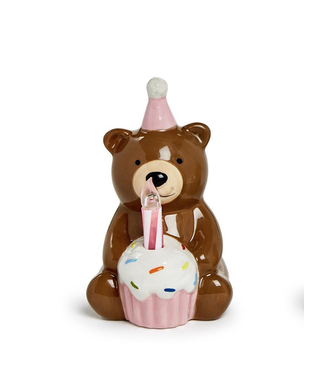 Two's Company Pink Birthday Bear Keepsake Flameless LED Candle