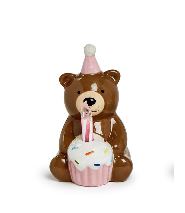 Pink Birthday Bear Keepsake Flameless LED Candle
