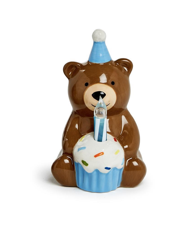 Blue Birthday Bear Keepsake Flameless LED Candle