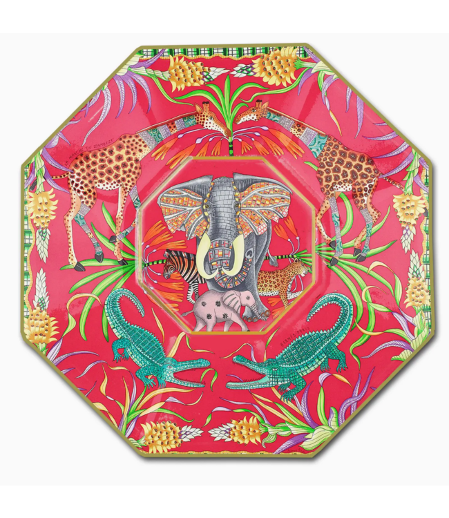 Pink Jungle  Decoupage Glass Plate 5" Octagonal