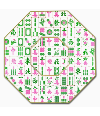 Marye-Kelley Pink and Green Mahjong  Decoupage Glass Plate 5" Octagonal