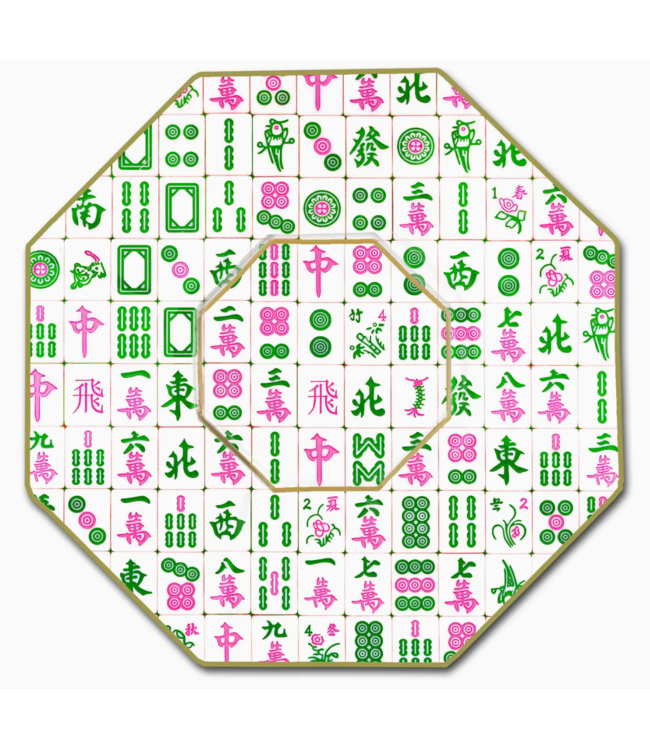 Pink and Green Mahjong  Decoupage Glass Plate 5" Octagonal
