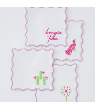 Oh My Mahjong Embroidered Spring Linen Cocktail Napkins Set of 4