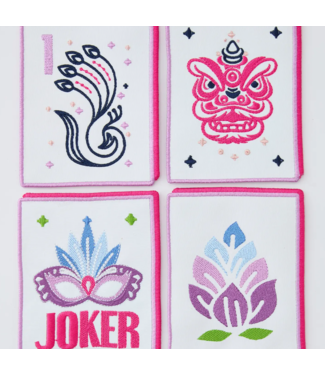 Oh My Mahjong Oh My Mahjong Tile Embroidered Linen Cocktail Napkins Set of 4