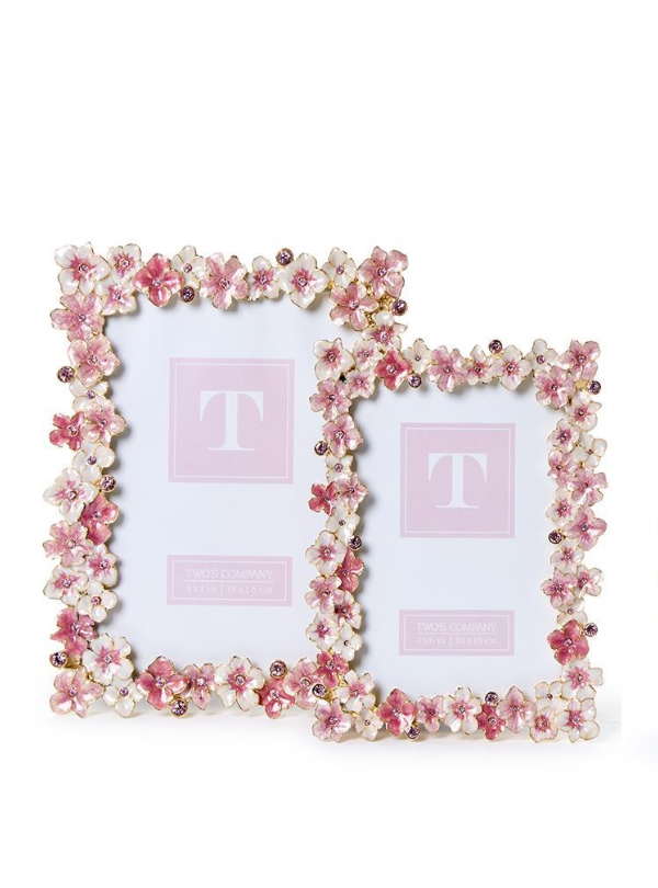 Two's Company Pink Hydrangea Enamel Frame - Judy At The Rink