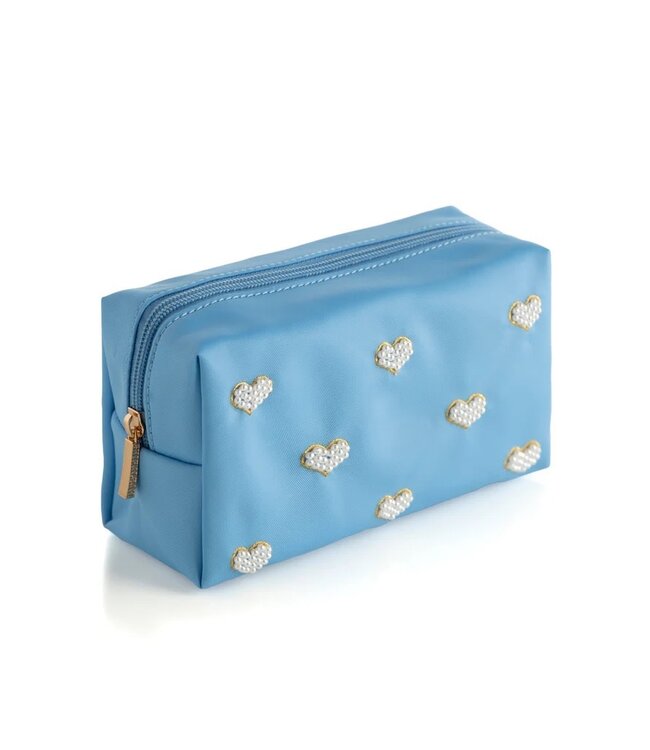 Hearts Zip Pouch, Blue