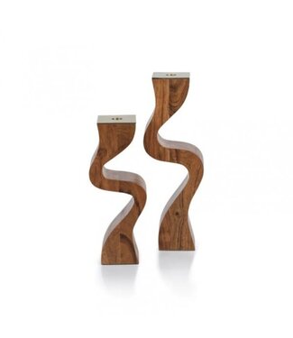 Zodax WaveCrest Acacia Wood Taper Holder w/ Metal Trim - Short