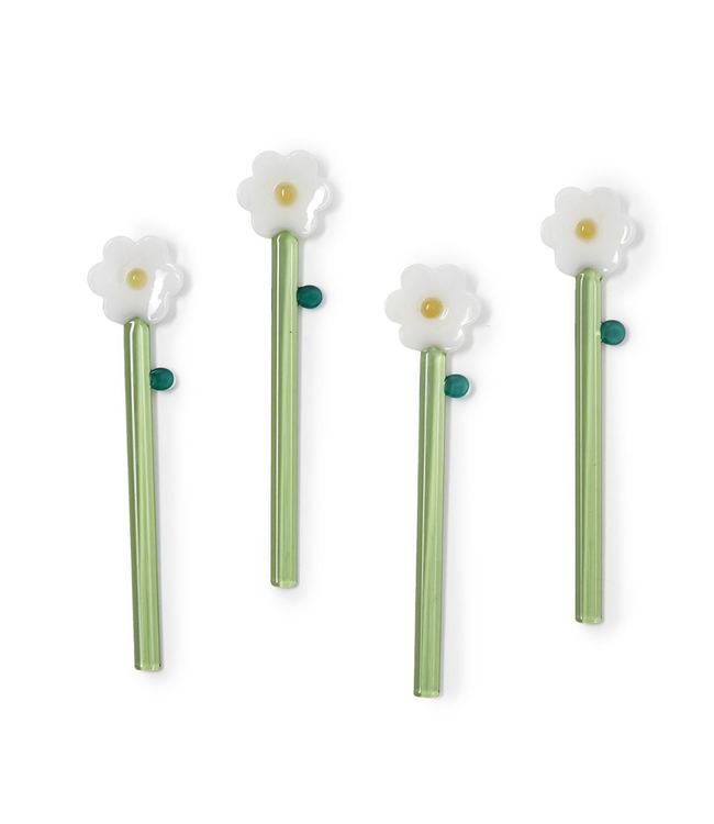 Set of 4 Daisy Flower Hand-Crafted Stirrers in a Gift Box