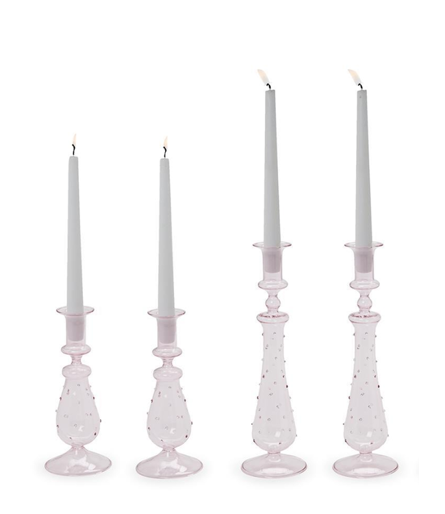 Small Pink Verre Set of 2 Hand-Crafted Taper Candle Holders