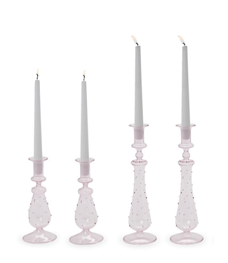 Two's Company Large Pink Verre Set of 2 Hand-Crafted Taper Candle Holders