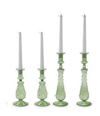 Two's Company Large Green Verre Set of 2 Hand-Crafted Taper Candle Holders