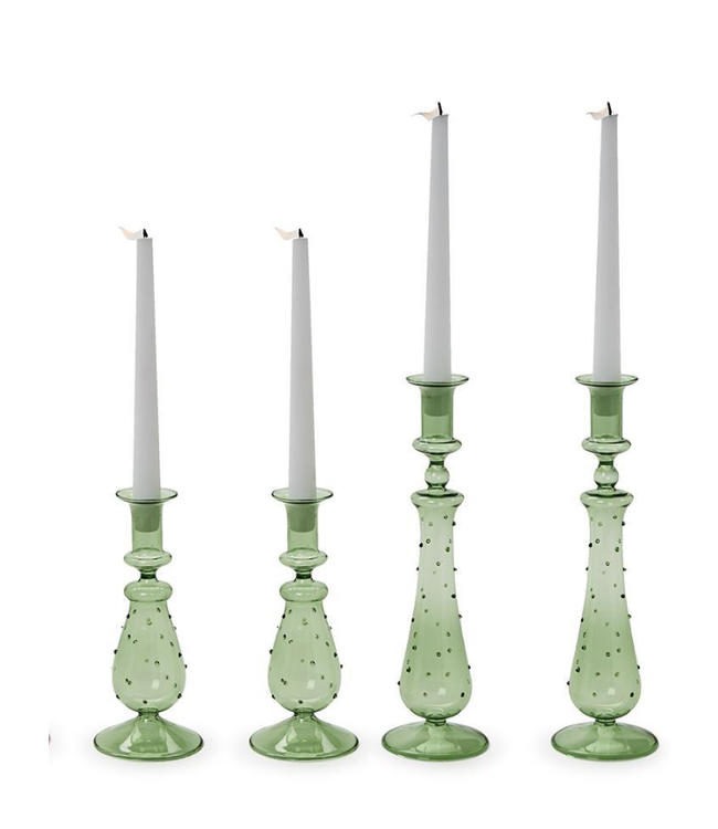 Large Green Verre Set of 2 Hand-Crafted Taper Candle Holders