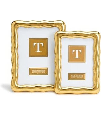 Two's Company Gold Triple Wave Photo Frame