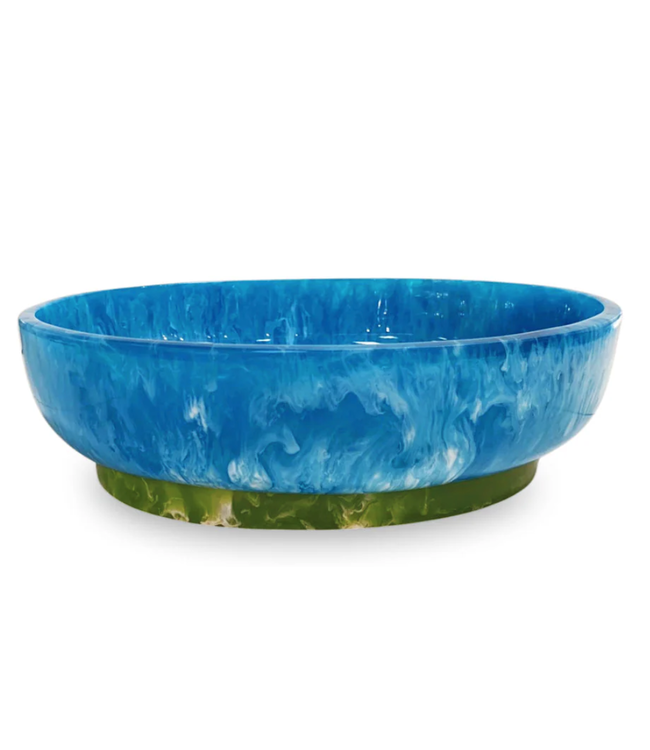 Resin Rio Large Oval Bowl with Base Blue + Green