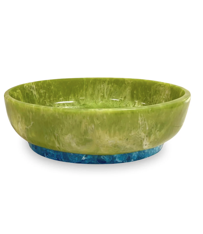 Resin Rio Large Oval Bowl with Base Green + Blue