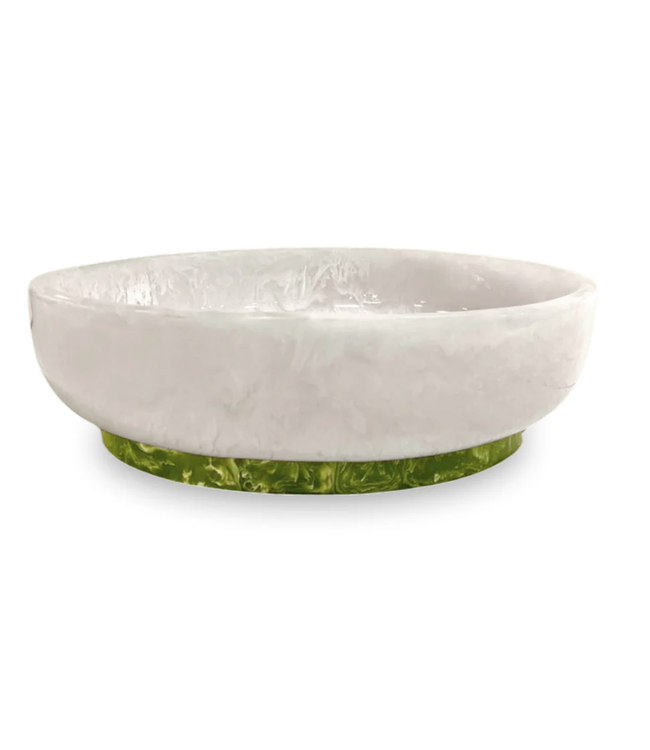 Resin Rio Large Oval Bowl with Base White + Green