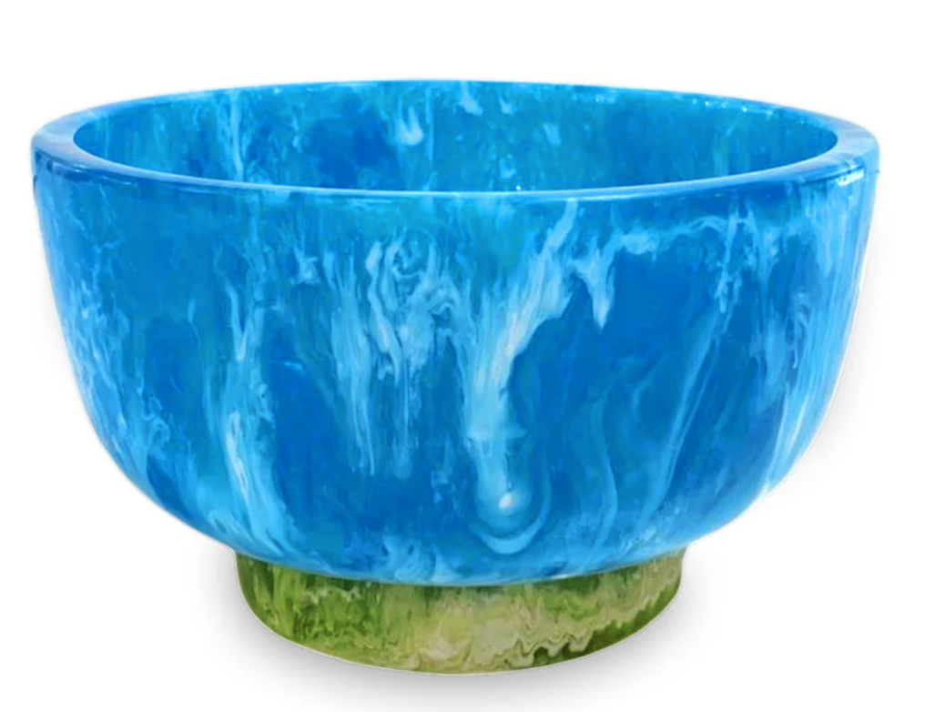 Rio Small Round Resin Bowl with Base,White & Green