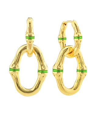 Capucine de Wulf Bangkok Bamboo Link Earrings - Gold/Green Enamel