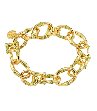 Capucine de Wulf Bangkok Bamboo Link Bracelet, 7.25" - Gold/Green Enamel