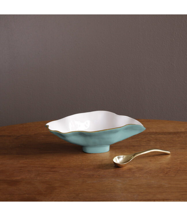 ENCANTO Claire Small Oval Bowl with Spoon (Turquoise and White)