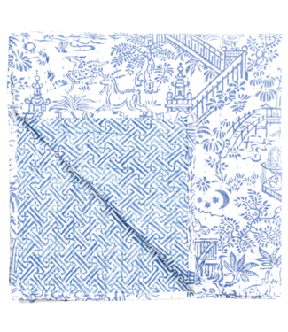 Caspari Pagoda Toile Blue&white Reversible Table Cover 70.5 X 70.5 Inch
