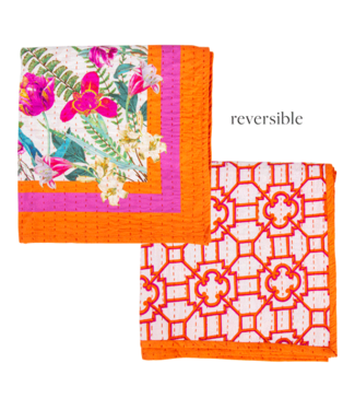 Caspari La Dolce Vita Kantha Quilt Fuchsia Table Cover 70.5 X 70.5 Inch