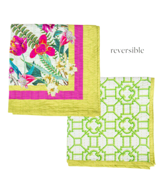 Caspari La Dolce Vita Kantha Quilt Reversible Table Cover 70.5 X 70.5 Inch