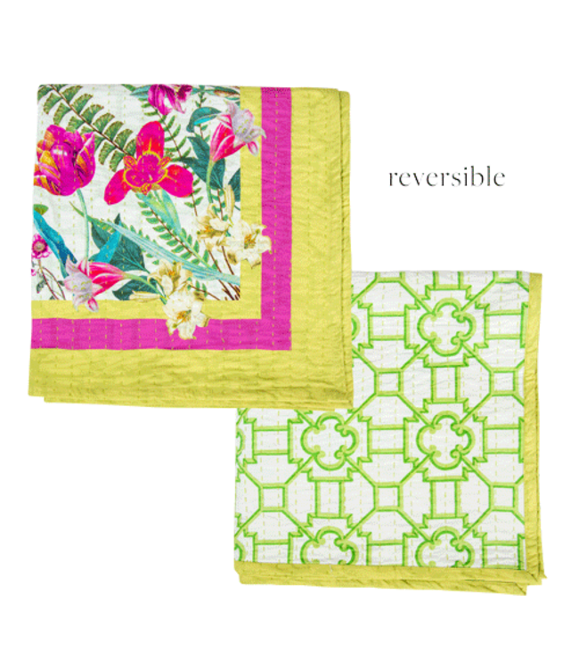 La Dolce Vita Kantha Quilt Reversible Table Cover 70.5 X 70.5 Inch