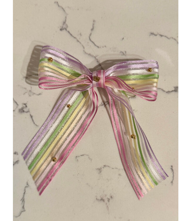 Mardi Gras Striped Bow with Crown