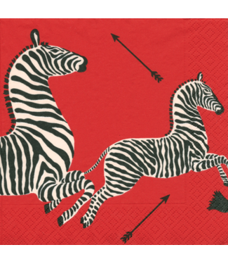 Caspari Zebras Red Napkin Cocktail