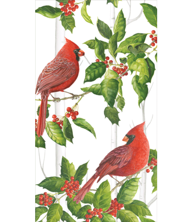 Holly And Songbirds White Silver Guest Towel