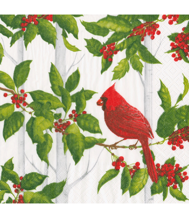 Holly And Songbirds White Silver Napkin Cocktail