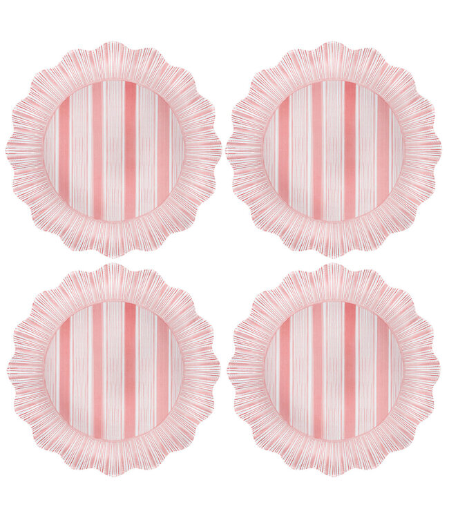 Cabana Stripe Melamine Dinner Plate Set/4 - Coral