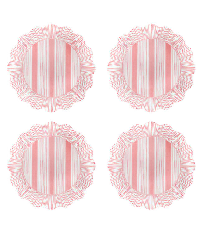 Cabana Stripe Melamine Dessert/Salad Plate Set/4 - Coral