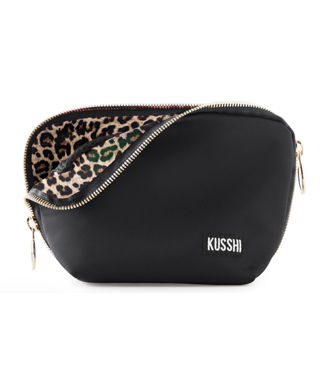 Everyday Satin Black Fabric with Leopard Interior