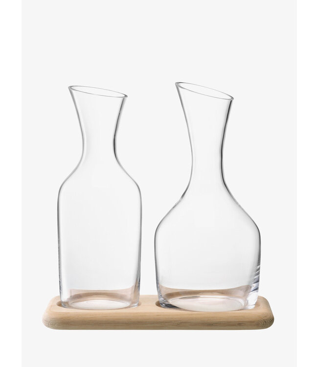 Wine Water & Wine Carafe Set & Oak Base