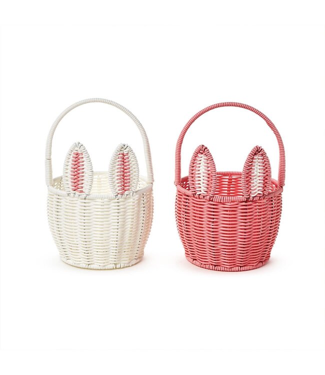 Hand-Woven Faux Wicker Easter Bunny Basket with Pom-Pom Tail and Handle