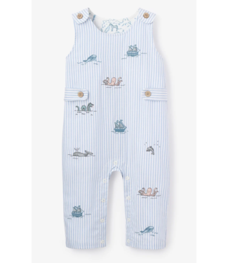 Elegant Baby Oxford Stripe Sea Embroidered Jumpsuit