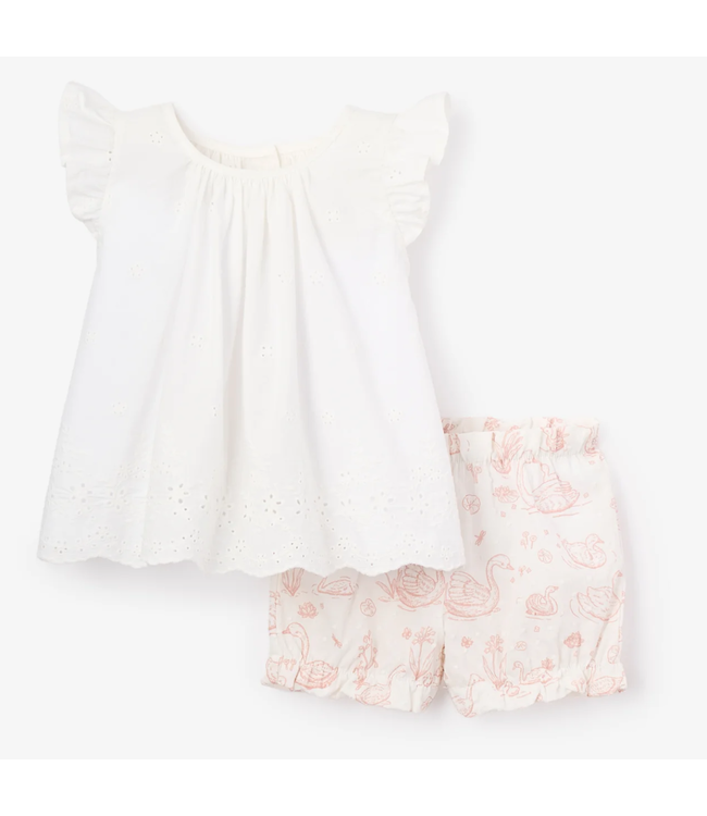 Eyelet Top with Swan Toile Bloomers