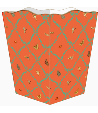 Marye-Kelley Butterflies, Bugs and Trellis On Orange Wastebasket Scalloped Top