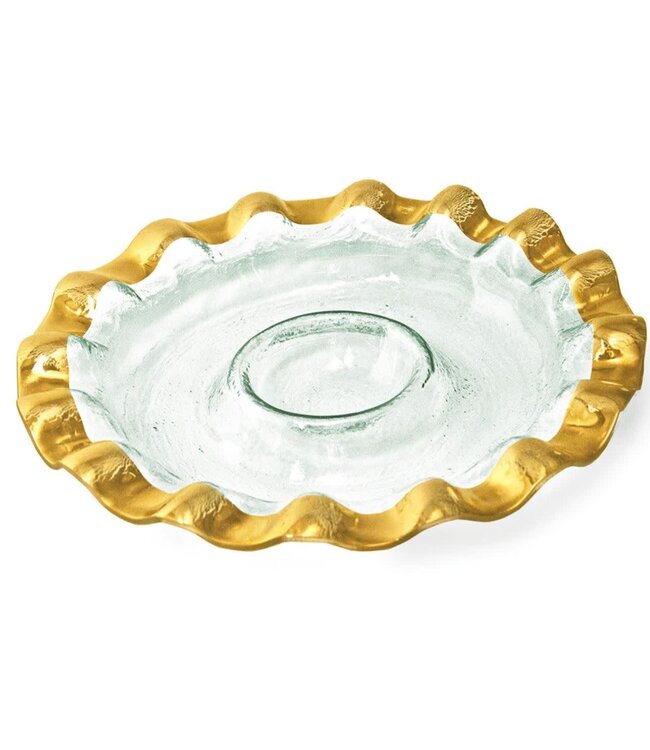 Annie Glass Ruffle Round Chip & Dip Server
