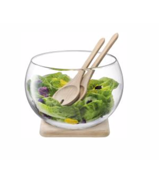 LSA Serve Salad Set & Oak Base 10.75 in Clear