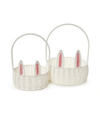 Two's Company Hand-Woven Faux Wicker Easter Bunny Baskets with Pom-Pom Tail and Handle