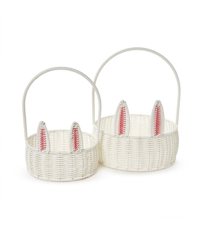 Hand-Woven Faux Wicker Easter Bunny Baskets with Pom-Pom Tail and Handle