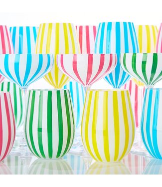 Two's Comany Stripe Hand-Painted Stemless Wine Glass S/4